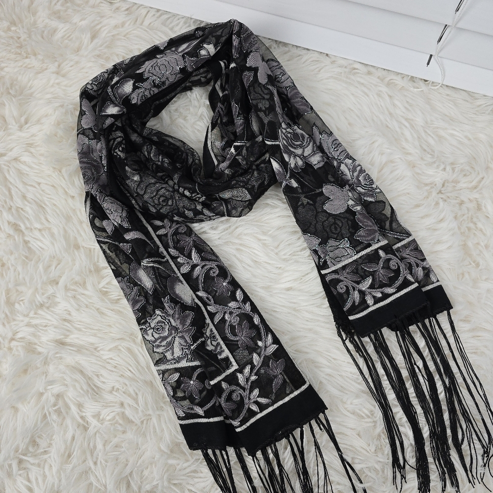 Floral Scarf With Tassels